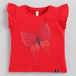 Ginie Girls Red Printed T-shirt-image-4