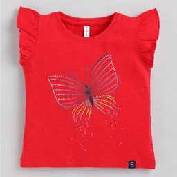 Ginie Girls Red Printed T-shirt-12