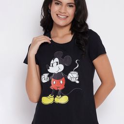 Disney by Wear Your Mind Women BlackRed Mickey Mouse Printed Pure Cotton T-shirt-image-20