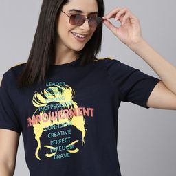 Kryptic Typography Printed Relaxed Fit Cropped Pure Cotton T-shirt-image-84
