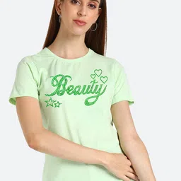 shashvi Women Sea Green Typography Printed Cotton T-shirt-picture-28