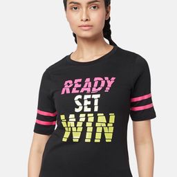 Ajile by Pantaloons Women Black Typography Printed Raw Edge T-shirt-image-97