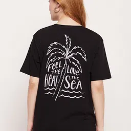 Mast & Harbour Black & White Typography Printed Oversized Fit Pure Cotton Casual T-shirt-picture-4