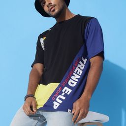 Bukkl Colourblocked Round Neck Short Sleeves Oversized Cotton T-shirt-image-35