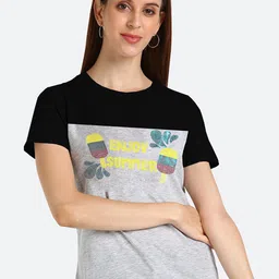shashvi Women Grey & Black Typography Printed Cotton T-shirt-picture-7