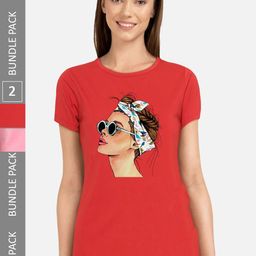 CHOZI Pack Of 2 Graphic Printed Cotton T-shirt-image-109