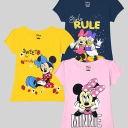 KUCHIPOO Girls Pack Of 3 Minnie & Daisy Printed Round Neck T-shirt-3