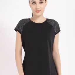 STUDIOACTIV Women Solid Black Sports Training & Gym T-shirt-image-63