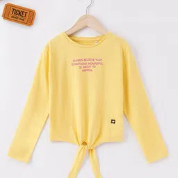 Ed-a-Mamma Girls Yellow Typography V-Neck Extended Sleeves T-shirt-15