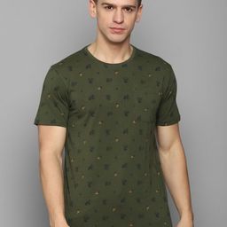 Louis Philippe Jeans Men Olive Green Printed Pure Cotton Slim Fit T-shirt-image-13