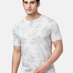 Urban Ranger by pantaloons Tropical Printed Henley Neck Cotton Slim Fit T-shirt-image-45