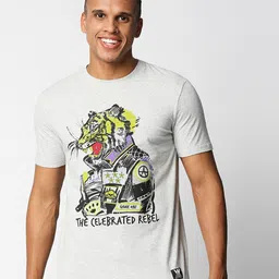 WAIMEA Men Grey Melange Typography Printed Slim Fit Pure Cotton T-shirt-image-45