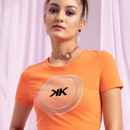 KENDALL & KYLIE Women Mango Slim Fit Crop T-shirt-image-45