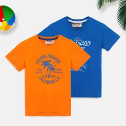 Lil Tomatoes Boys Blue & Orange Pack Of 2 Typography Printed T-shirts-image-60