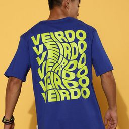 VEIRDO Blue & Yellow Typography Printed Cotton T-shirt-picture-23