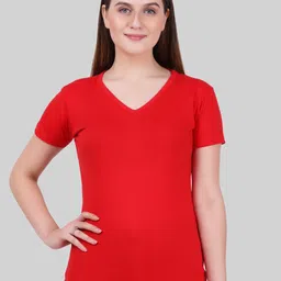 Fleximaa Women Red V-Neck T-shirt-picture-20