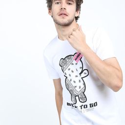 HIGHLANDER Men White Printed Slim Fit Cotton T-shirt-image-82