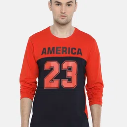 Braveo Men Red & Black Typography Print Colourblocked Slim Fit T-shirt-image-16