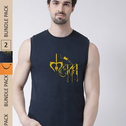 Friskers Pack Of 2 Printed Sleeveless Slim Fit Pure Cotton Sports T-shirt-image-95