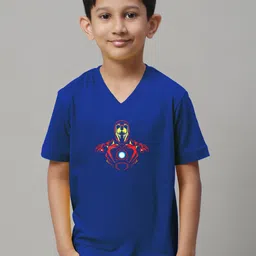 Friskers Boys Iron Man Printed V-Neck Slim Fit Pure Cotton T-shirt-52