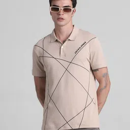 Jack & Jones Brand Logo Printed Cotton Polo Collar Short Sleeves Applique Slim Fit T-shirt-image-11