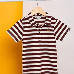 Stylo Bug Boys Striped Polo Collar Applique Slim Fit T-shirt-image-96