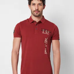 SPYKAR Typography Printed Polo Collar Slim Fit Cotton T-shirt-image-55