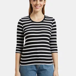 Jockey Women Black & White Striped T-shirt-picture-7