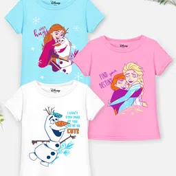 YK Disney Girls Pack of 3 Frozen Elsa Anna & Olaf Printed Cotton T-shirt-image-18