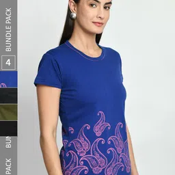 IndiWeaves Pack Of 4 Floral Printed Cotton T-shirt-image-81