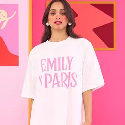 THE CLOTHING FACTORY Emily in Paris Drop-Shoulder Sleeves Cotton Oversized T-shirt-image-48
