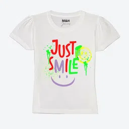Mast & Harbour Girls White Typography Printed Puff Sleeves T-shirt-picture-39