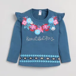 Nottie Planet Girls Navy Blue Floral Printed Round-Neck T-shirt-image-80