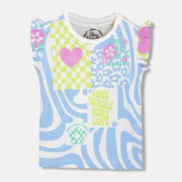 Blue Giraffe Girls Printed V-Neck T-shirt-image-67