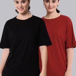 Funday Fashion Pack of 2 Cotton Oversized Fit T-shirts-image-56