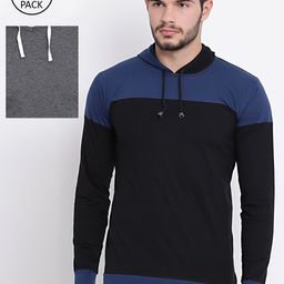 VIMAL JONNEY Men Pack of 2 Black & Charcoal Grey Hooded T-shirt-5