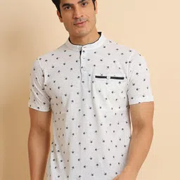 berry blues Conversational Printed Band Collar Short Sleeves Cotton T-shirt-picture-2