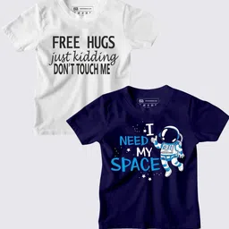 BE AWARA Pack of 2 Unisex Kids White Typography Printed Cotton T-shirt-image-79