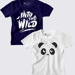 BE AWARA Unisex Kids Pack of 2 Navy Blue & White Typography Printed Cotton T-shirt-5