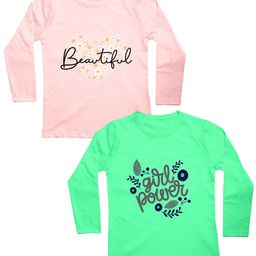 Mojua Girls Pink & Green Floral 2 Printed Pure Cotton Bio Finish T-shirt-image-90