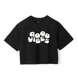 Wear Your Mind Girls Typography Printed Crop Boxy -Fit Pure Cotton T-Shirt-image-72