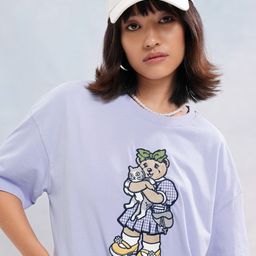 Tokyo Talkies Women Applique Drop-Shoulder Sleeves Cotton Boxy Fit T-shirt-image-29