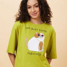 Globus Drop Shoulder Graphic Printed Oversized Crop T-Shirt-image-12