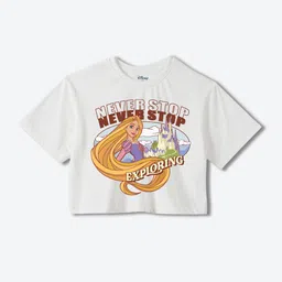 YK Disney Girls Typography Printed Pure Cotton Applique Boxy T-shirt-picture-24