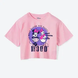 YK Disney Girls Minnie Mouse Graphic Printed Pure Cotton Boxy T-shirt-image-53
