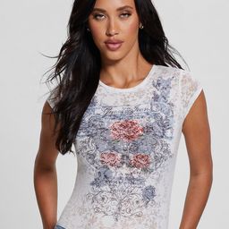 GUESS Floral Printed Round Neck T-shirt-image-55