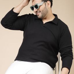 Rigo Men Plus Size Solid Knit Polo Collar Cotton Slim Fit T-shirt-image-86