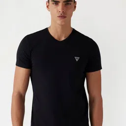 GUESS Men Solid V-Neck Cotton T-shirt-image-32