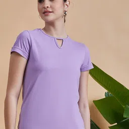 MINT STREET Keyhole Neck Regular Fit Casual T-shirt-image-69