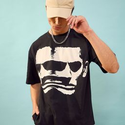 MASCLN SASSAFRAS Unisex Black Round Neck Cotton Oversize T-shirt-image-52